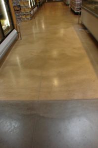 This floor is from a Albertson’s in San Marcos, CA. It was colored with Davis Colors concrete color pigments www.daviscolors.com. Color used in this picture is Ivory. Superior was the ready mix plant which provided the concrete www.superiorrm.com. The contractor was Oakley Construction 714-842-1073.