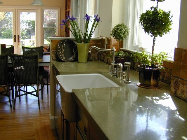 This precast colored concrete countertop was made by Flying Turtle Cast Concrete (www.flyingturtlecastconcrete.com). The concrete was integrally colored with custom colors using Davis Colors’ quality concrete pigments (www.daviscolors.com).