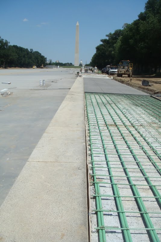 Lincoln Memorial reflecting pool.  Last sidewalk to be poured. Davis Colors' "Light Gray" iron oxide black.