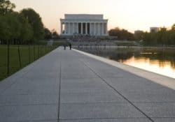 Lincoln Memorial Reflecting Pool project completed in the Summer of 2012. Davis Colors' "Light Gray" iron oxide black.  Facts about Reflecting Pool: Width: 167 feet - Length: 2029 feet - Depth: 18 inches on sides, 30 inches in center - Amount of Water: 6,750,000 gallons