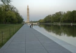 Lincoln Memorial Reflecting Pool project completed in the Summer of 2012. Davis Colors' "Light Gray" iron oxide black.  Facts about Reflecting Pool: Width: 167 feet - Length: 2029 feet - Depth: 18 inches on sides, 30 inches in center - Amount of Water: 6,750,000 gallons