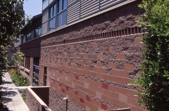 Oakwood school in North Hollywood. The colored stone work was created using Davis Colors concrete pigments