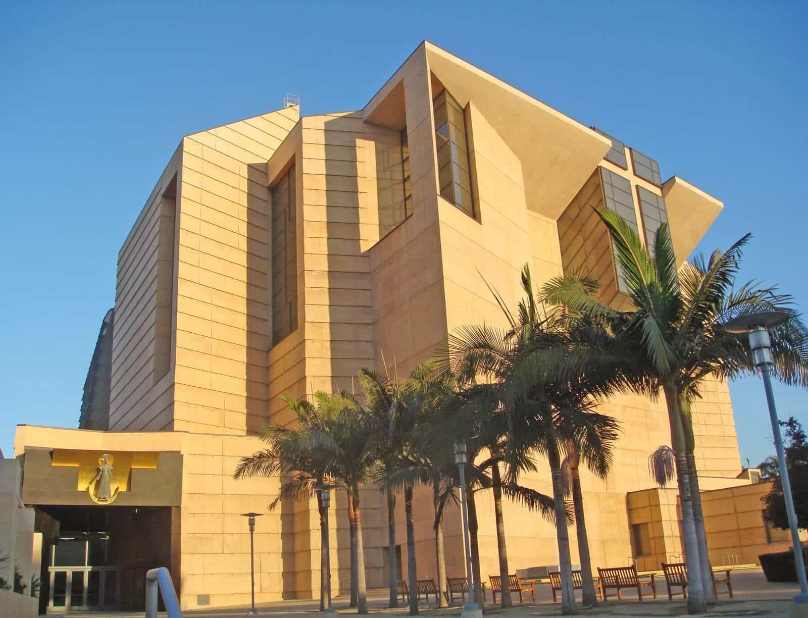 View from the outside of Our Lady of the Angels Cathedral.  This project was colored with Davis Colors concrete color pigments www.daviscolors.com. Color is Cathedral Buff.