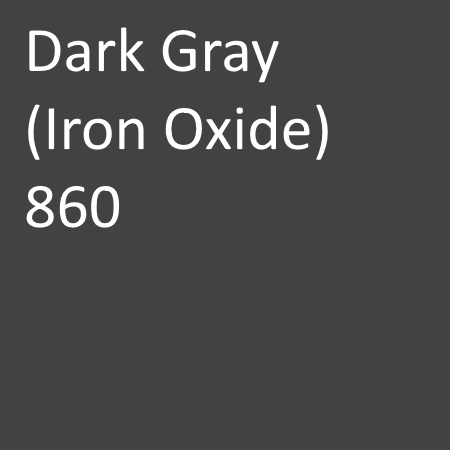 Number: 860Name: Dark Gray (Iron Oxide)Hex: 424242Description: Liquid Dose Rate: 6 lbs per 94 lb sack of cementPowder Dose Rate: 5 lbs per 94 lb sack of cement