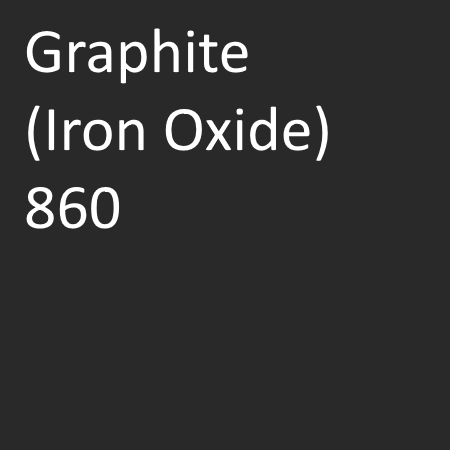 Number: 860Name: Graphite (Iron Oxide)Hex: 292929Description: Liquid Dose Rate: 12 lbs per 94 lb sack of cementPowder Dose Rate: 10 lbs per 94 lb sack of cement