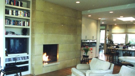 Precast colored concrete fireplace mantle made by Flying Turtle Cast Concrete (www.flyingturtlecastconcrete.com). Concrete colored with custom colors using Davis Colors’ concrete pigments (www.daviscolors.com).
