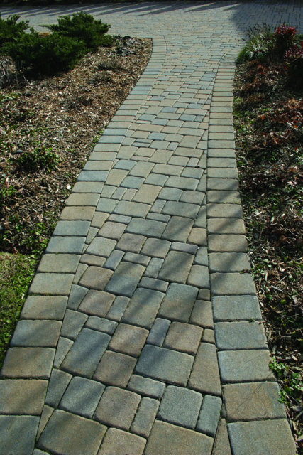 This path is paved with Nicolock's Colonial Cobble pavers with an adobe color blend.