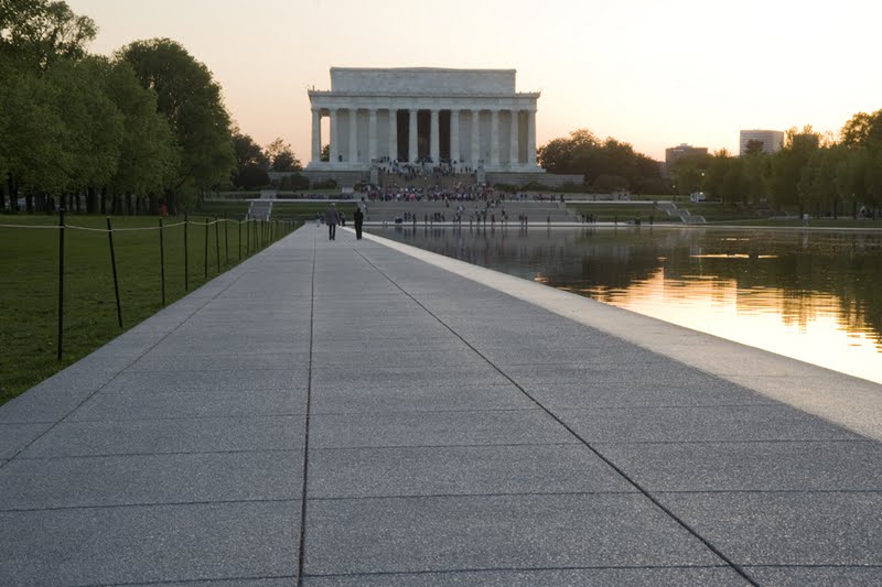Lincoln Memorial Reflecting Pool project completed in the Summer of 2012. Davis Colors' "Light Gray" iron oxide black.  Facts about Reflecting Pool: Width: 167 feet - Length: 2029 feet - Depth: 18 inches on sides, 30 inches in center - Amount of Water: 6,750,000 gallons