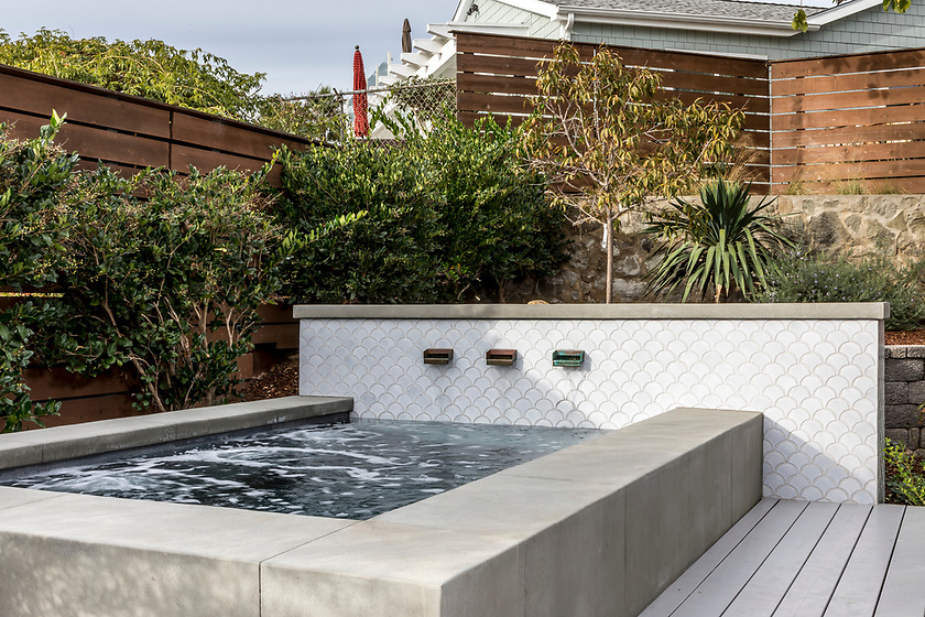 Falling Waters Conche Jacuzzi tiles by ARTO. Find more information about ARTO tiles at https://www.arto.com/ . Tiles are colored with Davis Colors concrete pigments