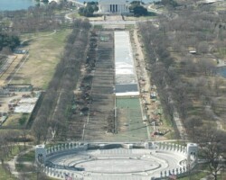 Lincoln Memorial Reflecting Pool under construction aerial view. Lousi Berger Group Photo - www.louisberger.com