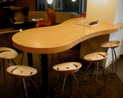 Precast colored concrete countertop made by Flying Turtle Cast Concrete (www.flyingturtlecastconcrete.com). Concrete colored with custom colors using Davis Colors’ concrete pigments (www.daviscolors.com).