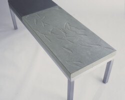 Leaf Rush Bench: This precast “Leaf Rush Bench” was made for interior or exterior use by Kornegay Design. Two thirds of the beach has eucalyptus leaf fossil patterns. Kornegay Design used Davis Colors’ Willow Green and Dark Gray concrete colors. For more information about Kornegay Design products visit them at www.kornegaydesign.com or call them at 877-252-6323.