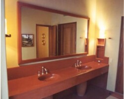 Precast colored concrete bathroom sinks and countertop was made by Flying Turtle Cast Concrete (www.flyingturtlecastconcrete.com). Concrete colored with custom colors using Davis Colors’ quality concrete pigments (www.daviscolors.com).