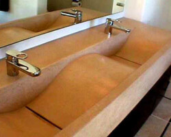 Catch the wave! This stylish precast colored concrete bathroom sink was made by Flying Turtle Cast Concrete (www.flyingturtlecastconcrete.com). Concrete colored with custom colors using Davis Colors’ quality concrete pigments (www.daviscolors.com).