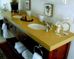 Precast colored concrete countertop and made by Flying Turtle Cast Concrete (www.flyingturtlecastconcrete.com). Concrete colored with custom colors using Davis Colors’ concrete pigments (www.daviscolors.com).