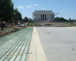 Lincoln Memorial reflecting pool. Last sidewalk to be poured. Davis Colors' "Light Gray" iron oxide black.