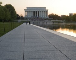 Lincoln Memorial Reflecting Pool project completed in the Summer of 2012. Davis Colors' "Light Gray" iron oxide black. Facts about Reflecting Pool: Width: 167 feet - Length: 2029 feet - Depth: 18 inches on sides, 30 inches in center - Amount of Water: 6,750,000 gallons