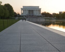 Lincoln Memorial Reflecting Pool project completed in the Summer of 2012. Davis Colors' "Light Gray" iron oxide black. Facts about Reflecting Pool: Width: 167 feet - Length: 2029 feet - Depth: 18 inches on sides, 30 inches in center - Amount of Water: 6,750,000 gallons