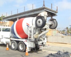 Cemex delivering colored concrete to the Los Angeles Metro Gold Line extension. The color used was Davis Colors' Palomino.