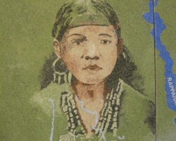 Yes, that's a portrait of Pocahontas created in colored concrete. Creative Design Resolutions, Inc. designed a 1600 square foot custom concrete Fotera mural for the new $2B National Harbor building project in Maryland. It is believed to be the largest concrete Fotera mural of its kind in the world. This elaborate hardscape mural used many concrete pigments from Davis Colors.