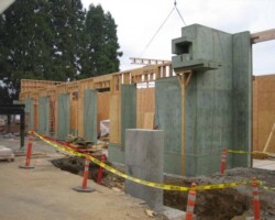 The University of Western States' (uws.edu) anatomy lab under construction. The cast in place concrete walls were colored with Davis Colors "Green Slate" (daviscolors.com). The architect was Office OA, LLC (ooa-architects.com), the general contractor was Precision Concrete Company (T: 503-253-4827), and the concrete contractor was Whitaker/Ellis (T: 503-768-3017).